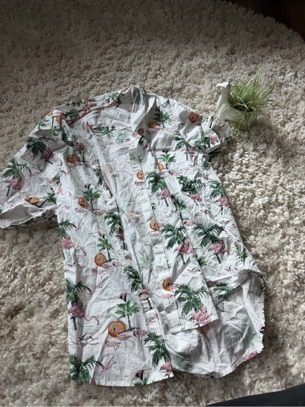 Cactus Man Ricky Singh White Tropical Flamingo Short-Sleeve Button-Down Shirt
